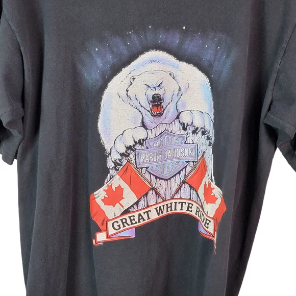 Harley-Davidson Vintage 90's Polar Bear "Great White Ride" Single Stitched Tee L - Picture 3 of 13